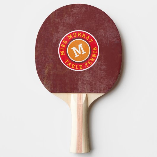 Raquette De Ping Pong monogramme design du logo cercle sur rouge (Devant)