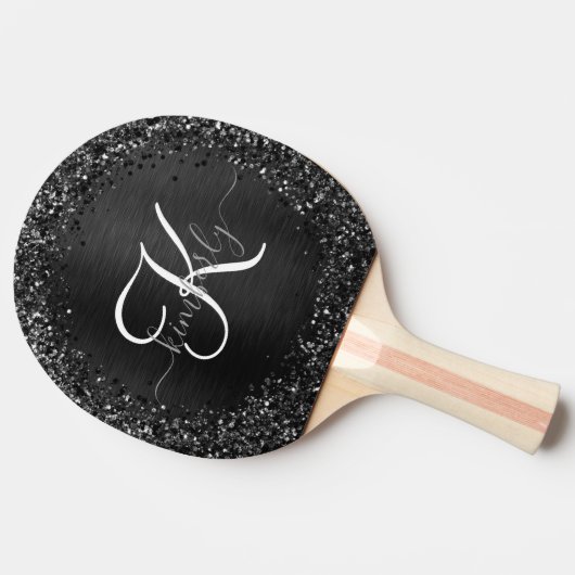 Raquette De Ping Pong Monogramme d'étincelle à Parties scintillant noire (Côté)