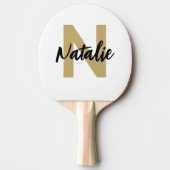 Raquette De Ping Pong Monogramme d'or initial et nom personnalisé (Devant)
