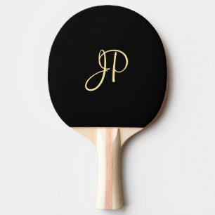 Raquette De Ping Pong Monogramme d'or Modèle noir élégant personnalis