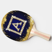 Raquette De Ping Pong Monogramme doré initial A avec paillettes bleues (Côté)
