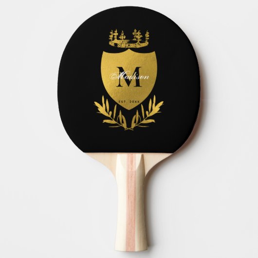 Raquette De Ping Pong Monogramme du bouclier royal noir et or (Devant)