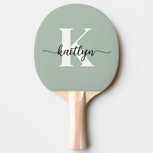 Raquette De Ping Pong Monogramme écriture vert sauge (Devant)