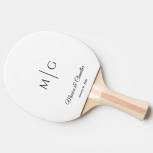 Raquette De Ping Pong Monogramme Élégant Avec Noms De Couple
