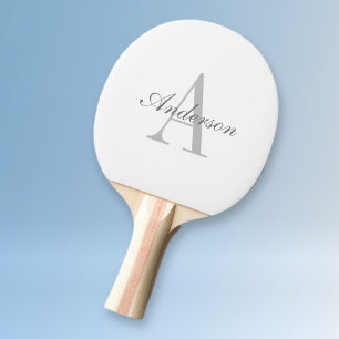 Raquette De Ping Pong Monogramme élégant blanc et gris
