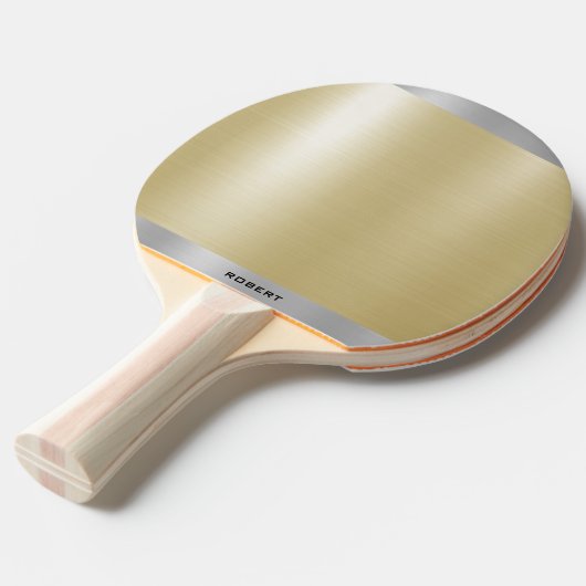 Raquette De Ping Pong Monogramme en argent métallique minimal (Dos Angle)