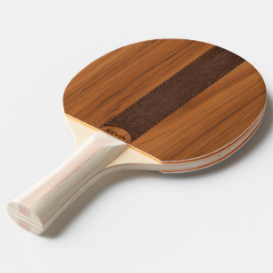 Raquette De Ping Pong Monogramme En Bois D'Acajou Et Texture En Cuir Bro