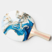 Raquette De Ping Pong Monogramme en marbre bleu blanc Abstrait (Côté)