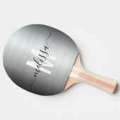 Raquette De Ping Pong Monogramme en métal argent brossé écriture manuscr (Côté)