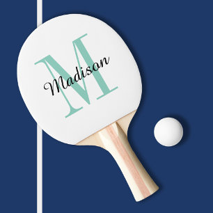 Raquette De Ping Pong Monogramme et nom Aqua Personnalisé