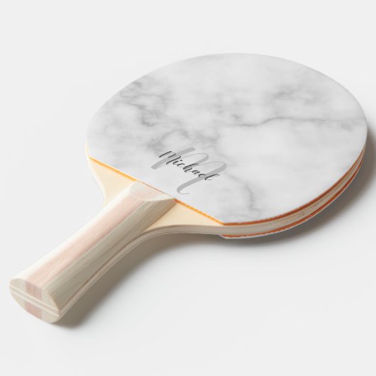Raquette De Ping Pong Monogramme et nom de script personnalisé (Devant Angle)