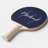 Raquette De Ping Pong Monogramme et nom de script personnalisé Marine Bl (Devant Angle)