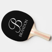 Raquette De Ping Pong Monogramme et nom de script personnalisé noir (Côté)