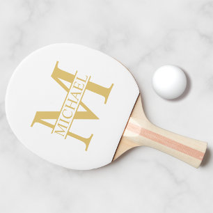 Raquette De Ping Pong Monogramme et nom personnalisé blanc et or