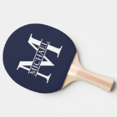 Raquette De Ping Pong Monogramme et nom personnalisés bleu marine (Côté)