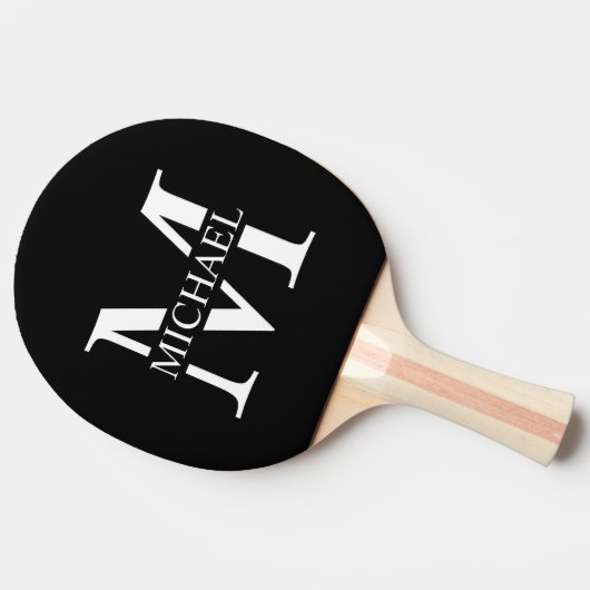 Raquette De Ping Pong Monogramme et nom personnalisés en noir (Côté)