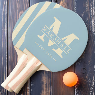 Raquette De Ping Pong Monogramme et nom superposé Polo rayé ciel clair