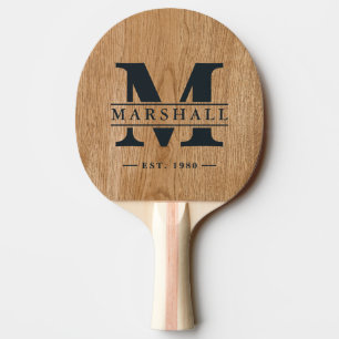 Raquette De Ping Pong Monogramme et nom superposés en bois de pin de cam