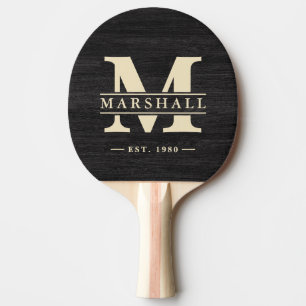 Raquette De Ping Pong Monogramme et nom superposés en bois sombre modest