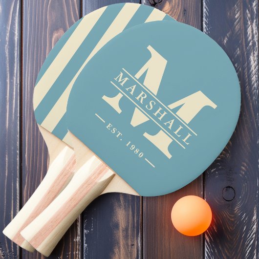 Raquette De Ping Pong Monogramme et nom superposition bande chaude Aqua