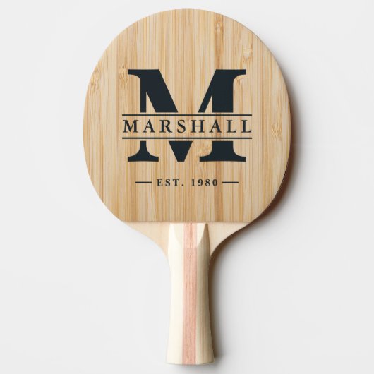 Raquette De Ping Pong Monogramme et superposition de nom en bambou blanc (Dos)