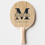 Raquette De Ping Pong Monogramme et superposition de nom en bambou blanc (Devant)