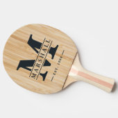 Raquette De Ping Pong Monogramme et superposition de nom en bambou blanc (Côté)