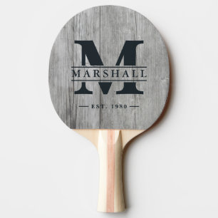 Raquette De Ping Pong Monogramme et superposition de nom en bois gris