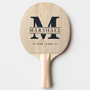 Raquette De Ping Pong Monogramme et superposition de nom en pin blanc