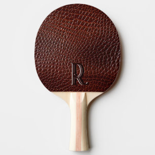 Raquette De Ping Pong Monogramme Faux Cuir Brown Embossé