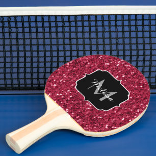 Raquette De Ping Pong Monogramme faux scintillements rose rouge magenta