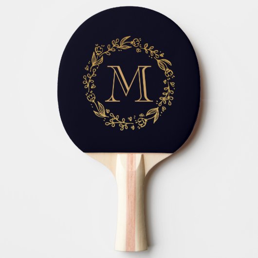 Raquette De Ping Pong Monogramme floral d'or (Devant)