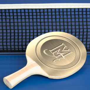 Raquette De Ping Pong Monogramme Gravé Acier Or Métallisé