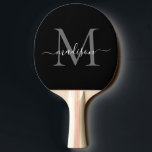 Raquette De Ping Pong Monogramme gris argenté noir Nom élégant du script<br><div class="desc">Monogramme moderne Argent gris argenté Monogramme élégant Nom du script Ping Pong Paddle</div>
