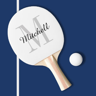 Raquette De Ping Pong Monogramme gris et nom Personnalisé