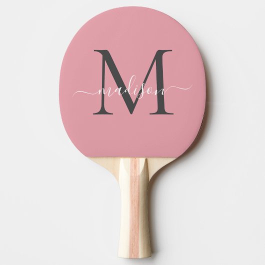 Raquette De Ping Pong Monogramme gris rose mou Élégant Nom du script (Devant)