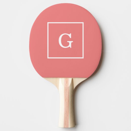 Raquette De Ping Pong Monogramme Initial Cadre Blanc Corail Clair (Devant)