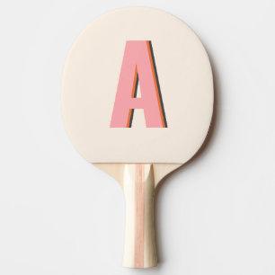 Raquette De Ping Pong Monogramme Initial en Typographie Rétro Rose et Or