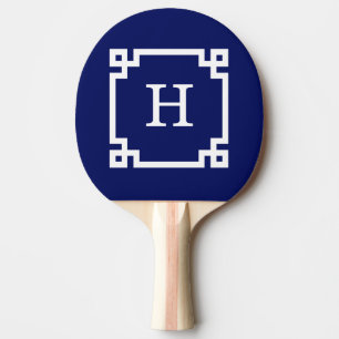 Raquette De Ping Pong Monogramme initial principal grec blanc du cadre
