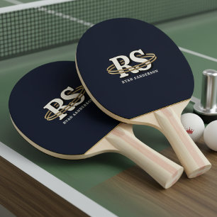 Raquette De Ping Pong Monogramme initiales en orbite dorée Tout couleur