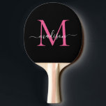 Raquette De Ping Pong Monogramme Magenta Rose Noir Élégant Nom du script<br><div class="desc">Monogramme rose chaud Magenta noir moderne Élégant Nom du script Ping Pong Paddle</div>