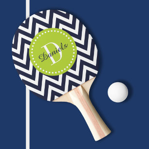 Raquette De Ping Pong Monogramme Marine et Green Chevron