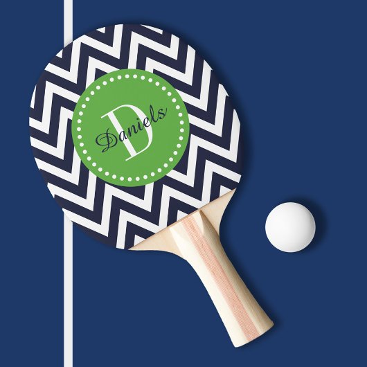 Raquette De Ping Pong Monogramme Marine et Green Chevron