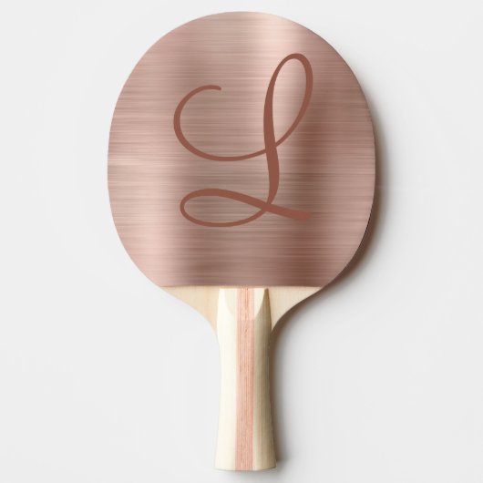 Raquette De Ping Pong Monogramme métal brossé Chic Rose or initial (Devant)