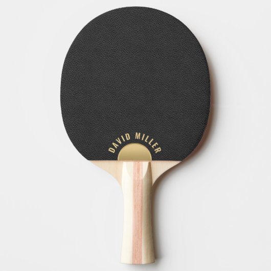 Raquette De Ping Pong Monogramme minimal en cuir noir Texture or Accent (Devant)