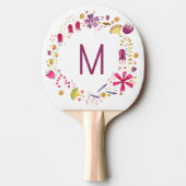 Raquette De Ping Pong Monogramme Moderne Aquarelle Florale (Devant)