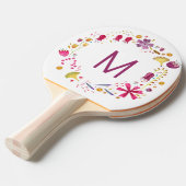 Raquette De Ping Pong Monogramme Moderne Aquarelle Florale (Devant Angle)