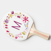 Raquette De Ping Pong Monogramme Moderne Aquarelle Florale (Côté)
