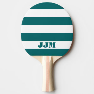 Raquette De Ping Pong Monogramme Moderne Bleu Aqua Foncé, Rayure Blanche