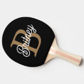 Raquette De Ping Pong Monogramme moderne élégant Nom Black Gold Script (Côté)